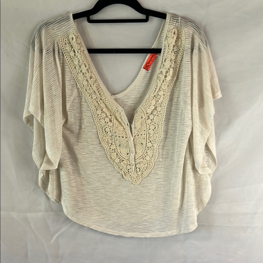 Spoiled Cream Flutter Sleeve Asymmetrical Blouse - small hole see pictures